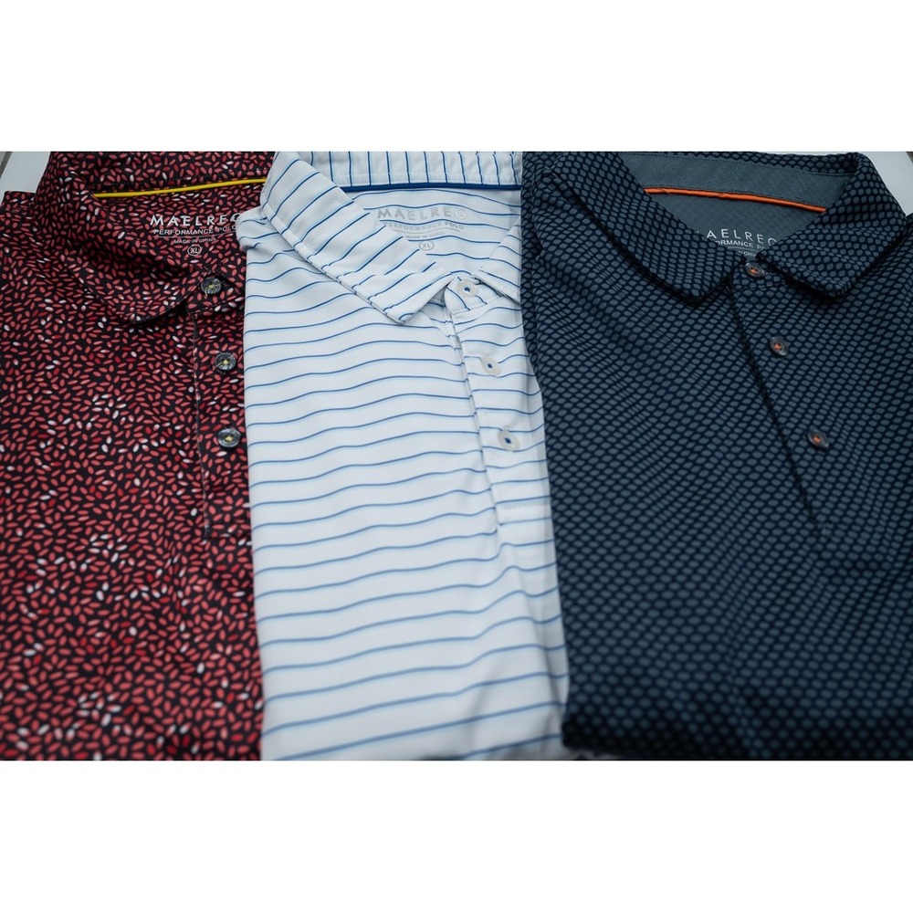 Lot of 3 Maelreg Mens Performance Polo Shirts XL Golf Athletic Striped Geometric